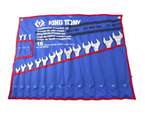 Набор комбинированных ключей, 1/4"-1&1/4", 16 предметов KING TONY 1216SRN Набор комбинированных ключей, 1/4"-1&1/4", 16 предметов KING TONY 1216SRN