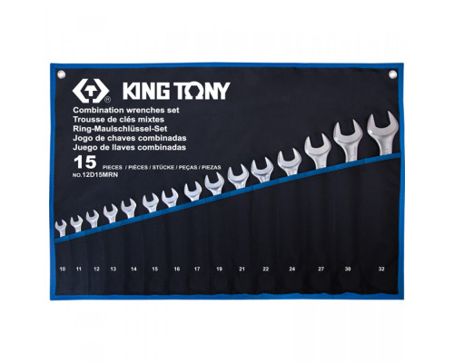 Набор комбинированных ключей, 10-32 мм, чехол из теторона, 15 предметов KING TONY 12D15MRN Набор комбинированных ключей, 10-32 мм, чехол из теторона, 15 предметов KING TONY 12D15MRN