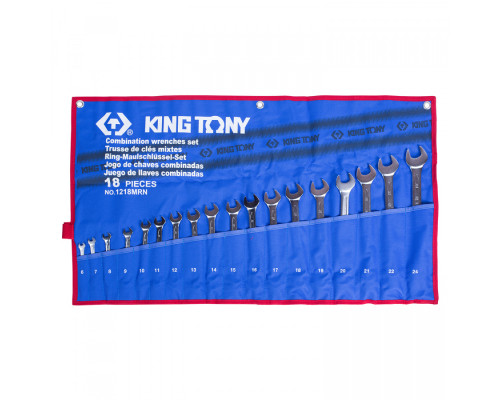 Набор комбинированных ключей, 6-24 мм чехол из теторона, 18 предметов KING TONY 1218MRN Набор комбинированных ключей, 6-24 мм чехол из теторона, 18 предметов KING TONY 1218MRN