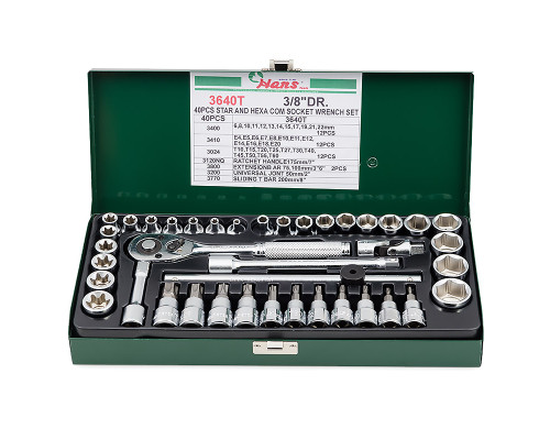 Набор торцевых головок TORX 40 предметов HANS 3640T Набор торцевых головок TORX 40 предметов HANS 3640T