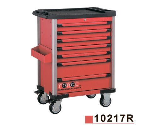 Тумба FORCE для хранения инструментов в ложементах на 7-ми полоках, с наполнением 286пр. (красная), 10217R-286