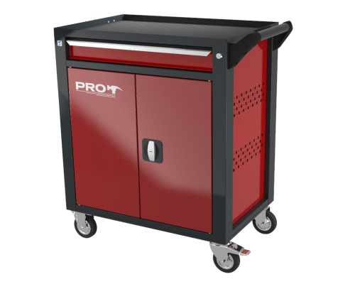 Тележка инструментальная с 1 ящиком, распашные дверцы, красная, Wellmet ТЗИ-1Pro