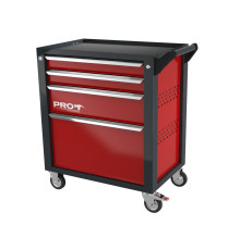 Тележка инструментальная с 4 ящиками, перфорированные боковые стенки, красная,  Wellmet ТЗИ-4Pro