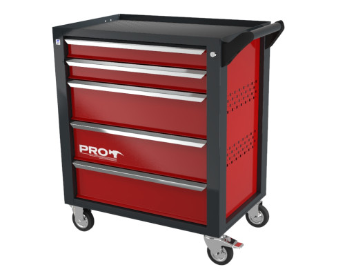 Тележка инструментальная с 5 ящиками, перфорированные боковые стенки, красная, Wellmet ТЗИ-5Pro