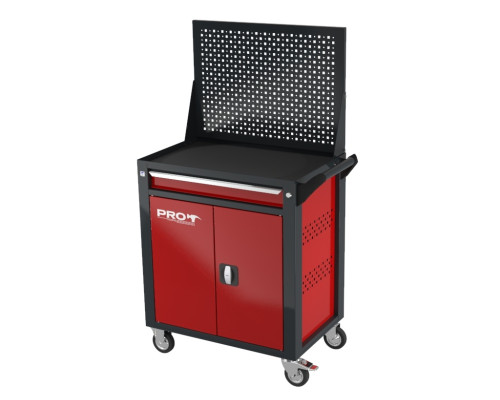 Тележка инструментальная с 1 ящиком, с экраном, распашные дверцы, красная, Wellmet ТЗИ-1Pro-P