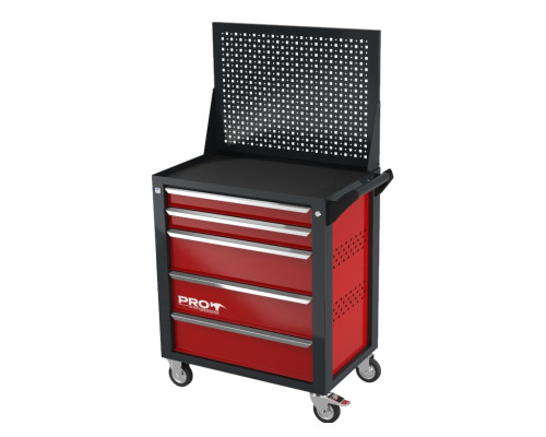 Тележка инструментальная с экраном с 5 ящиками, перфорированные боковые стенки, красная, Wellmet ТЗИ-5Pro-P