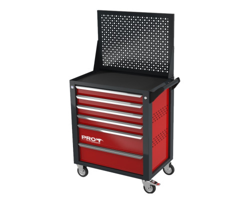 Тележка инструментальная с экраном с 6 ящиками, перфорированные боковые стенки, красная, Wellmet ТЗИ-6Pro-P