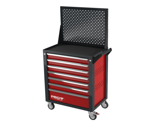 Тележка инструментальная с экраном с 7 ящиками, перфорированные боковые стенки, красная, Wellmet ТЗИ-7Pro-P