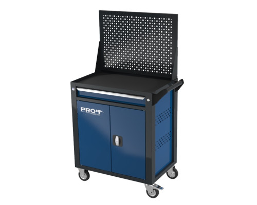 Тележка инструментальная с 1 ящиком, с экраном, распашные дверцы, синяя, Wellmet ТЗИ-1Pro-B-P