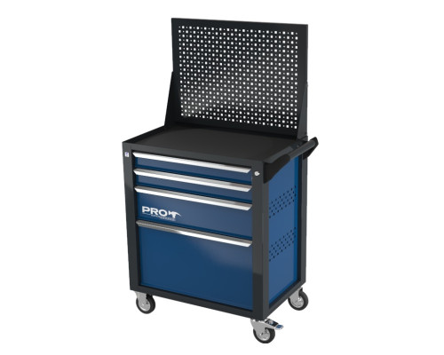 Тележка инструментальная с экраном с 4 ящиками, перфорированные боковые стенки, синяя, Wellmet ТЗИ-4Pro-B-P