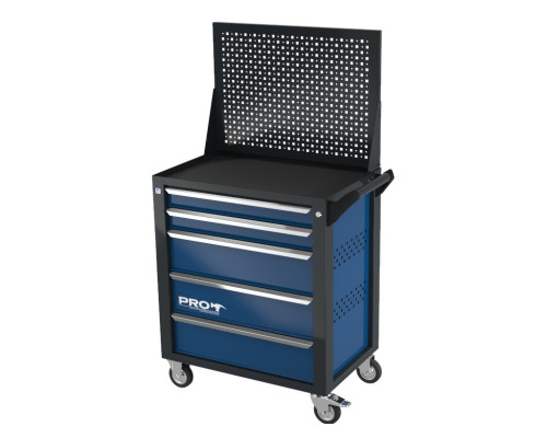 Тележка инструментальная с экраном с 5 ящиками, перфорированные боковые стенки, синяя, Wellmet ТЗИ-5Pro-B-P