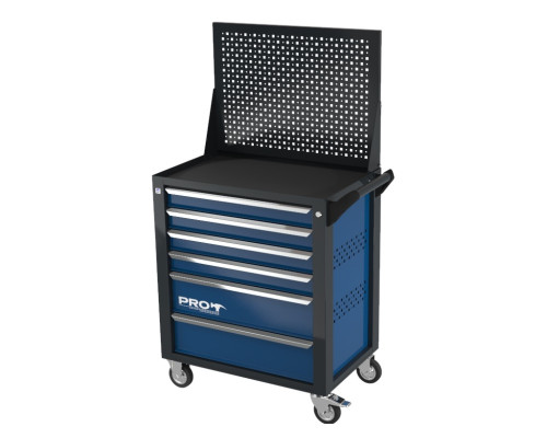 Тележка инструментальная с экраном с 6 ящиками, перфорированные боковые стенки, синяя, Wellmet ТЗИ-6Pro-B-P