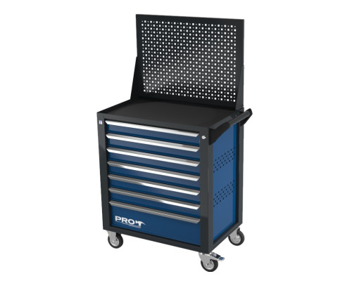 Тележка инструментальная с экраном с 7 ящиками, перфорированные боковые стенки, синяя,  Wellmet ТЗИ-7Pro-B-P
