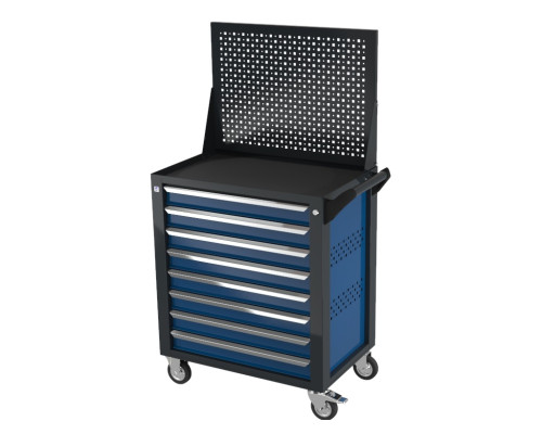 Тележка инструментальная с экраном с 8 ящиками, перфорированные боковые стенки, синяя, Wellmet ТЗИ-8Pro-B-P