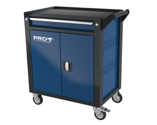 Тележка инструментальная с 1 ящиком, распашные дверцы, синяя, Wellmet ТЗИ-1Pro-B