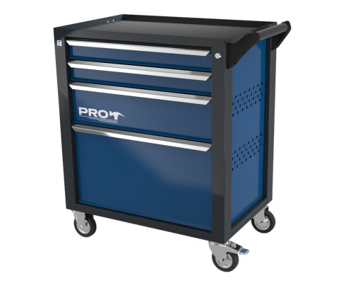 Тележка инструментальная с 4 ящиками, перфорированные боковые стенки, синяя, Wellmet ТЗИ-4Pro-B