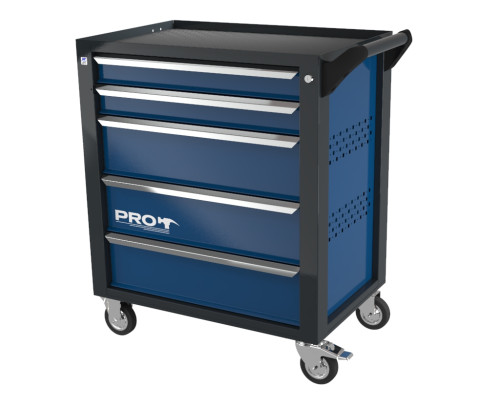 Тележка инструментальная с 5 ящиками, перфорированные боковые стенки, синяя, Wellmet ТЗИ-5Pro-B