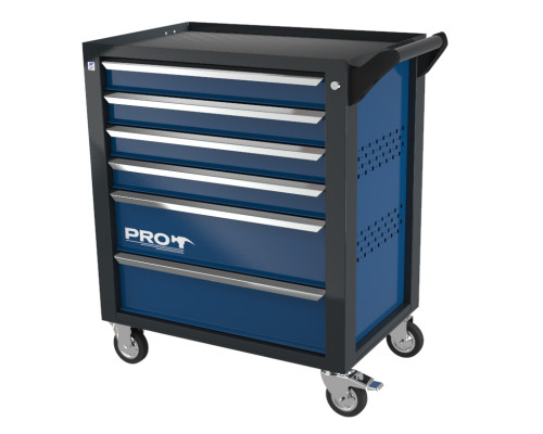 Тележка инструментальная с 6 ящиками, перфорированные боковые стенки, синяя, Wellmet ТЗИ-6Pro-B