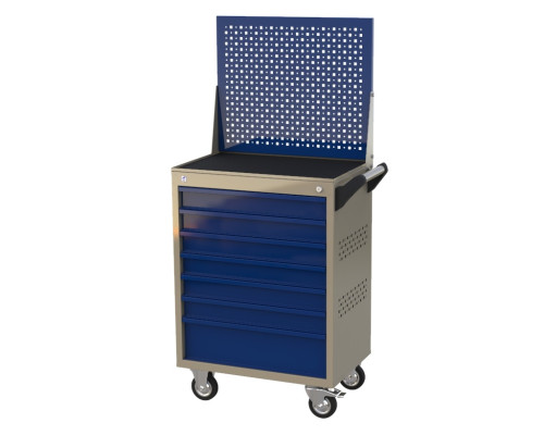 Тележка инструментальная с экраном с 7 ящиками, перфорированные боковые стенки, синяя, Masterline Wellmet ML7CP