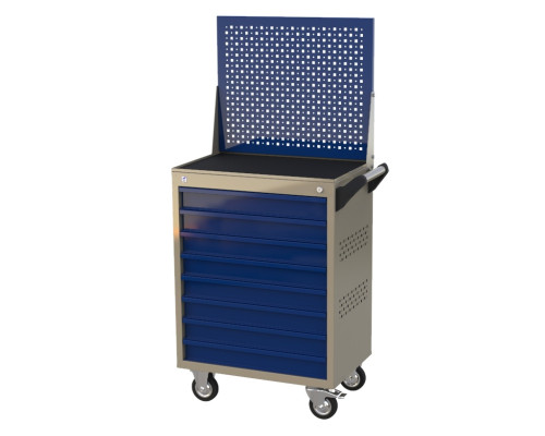 Тележка инструментальная с экраном с 8 ящиками, перфорированные боковые стенки, синяя, Masterline Wellmet ML8CP