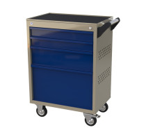 Тележка инструментальная с 4 разновысокими ящиками, серии Masterline Wellmet ML4C. Перфорированные боковые стенки. 855x600x400 мм. Серо-синяя