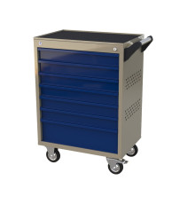 Тележка инструментальная с 7 ящиками, серии Masterline Wellmet ML7C. Перфорированные боковые стенки. 855x600x400 мм. Серо-синяя