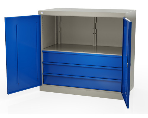 Шкаф инструментальный металлический, 1 полка, 3 ящика, 2 двери, 875х930х511 мм, MasterLine Wellmet MLST6-010300