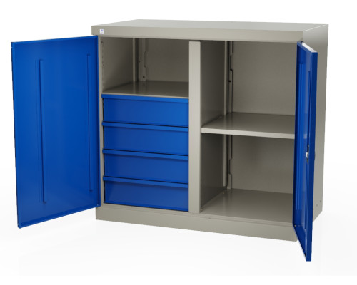 Шкаф инструментальный металлический, 2 полки, 4 ящика, 2 двери, с перегородкой, 875х930х511 мм, MasterLine Wellmet MLST6-202040