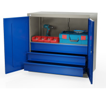 Шкаф инструментальный металлический, 1 полка, 3 ящика, 2 двери, 875х930х511 мм, MasterLine Wellmet MLST6-010300