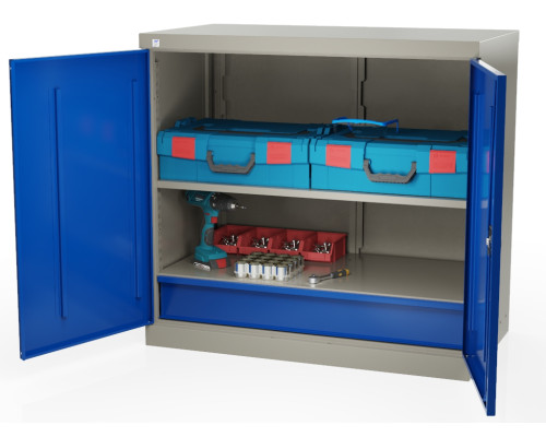 Шкаф инструментальный металлический, 2 полки, 1 ящик, 2 двери, 875х930х511 мм, MasterLine Wellmet MLST6-020100