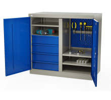 Шкаф инструментальный металлический, 4 полки, 4 ящика, 2 двери, с перегородкой, 875х930х511 мм, MasterLine Wellmet MLST6-204041