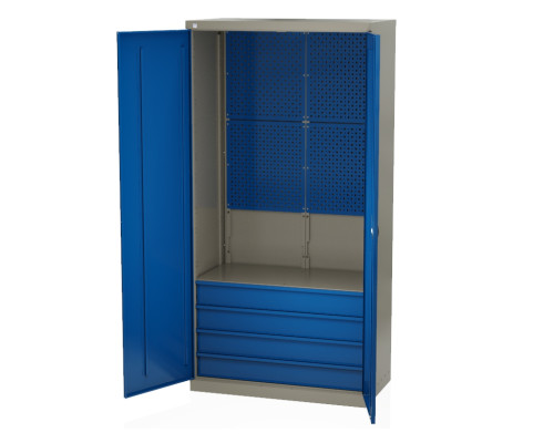 Шкаф инструментальный металлический, 1 полка, 4 ящика, 2 двери, с перфорацией, 1875х930х511 мм, MasterLine Wellmet MLST14-010404