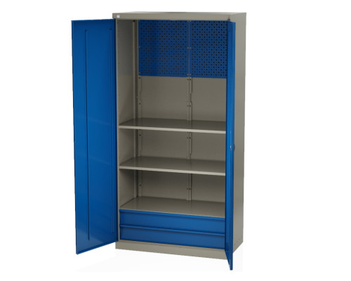 Шкаф инструментальный металлический, 3 полки, 2 ящика, 2 двери, с перфорацией, 1875х930х511 мм, MasterLine Wellmet MLST14-030202