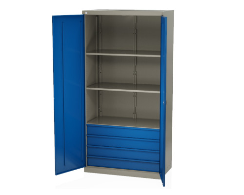 Шкаф инструментальный металлический, 3 полки, 4 ящика, 2 двери, 1875х930х511 мм, MasterLine Wellmet MLST14-030400