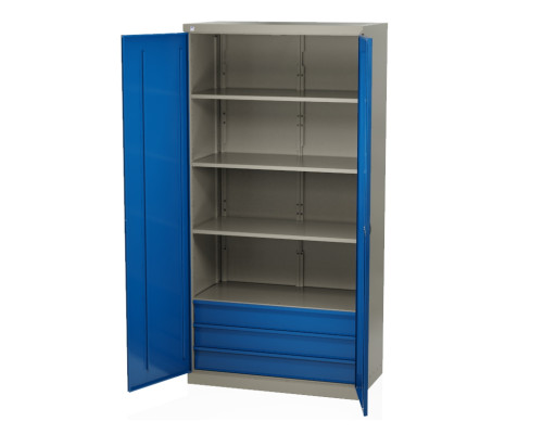 Шкаф инструментальный металлический, 4 полки, 3 ящика, 2 двери, 1875х930х511 мм, MasterLine Wellmet MLST14-040300