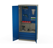 Шкаф инструментальный металлический, 1 полка, 3 ящика, 2 двери, с перфорацией, 1875х930х511 мм, MasterLine Wellmet MLST14-010304