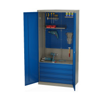 Шкаф инструментальный металлический, 1 полка, 4 ящика, 2 двери, с перфорацией, 1875х930х511 мм, MasterLine Wellmet MLST14-010404