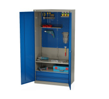 Шкаф инструментальный металлический, 2 полки, 2 ящика, 2 двери, с перфорацией, 1875х930х511 мм, MasterLine Wellmet MLST14-020204