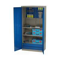 Шкаф инструментальный металлический, 3 полки, 2 ящика, 2 двери, с перфорацией, 1875х930х511 мм, MasterLine Wellmet MLST14-030202