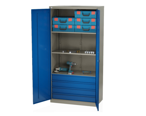 Шкаф инструментальный металлический, 3 полки, 4 ящика, 2 двери, 1875х930х511 мм, MasterLine Wellmet MLST14-030400