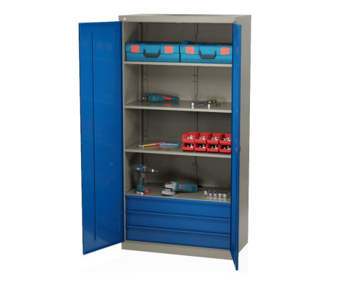 Шкаф инструментальный металлический, 4 полки, 3 ящика, 2 двери, 1875х930х511 мм, MasterLine Wellmet MLST14-040300