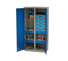 Шкаф инструментальный металлический, 4 полки, 4 ящика, 2 двери, с перегородкой, с перфорацией, 1875х930х511 мм, MasterLine Wellmet MLST14-104041