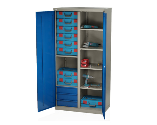 Шкаф инструментальный металлический, 6 полок, 3 ящика, 2 двери, с перегородкой, 1875х930х511 мм, MasterLine Wellmet MLST14-106030