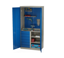 Шкаф инструментальный металлический, 3 полки, 6 ящиков, 2 двери, с перегородкой, с перфорацией, 1875х930х511 мм, MasterLine Wellmet MLST14-212064