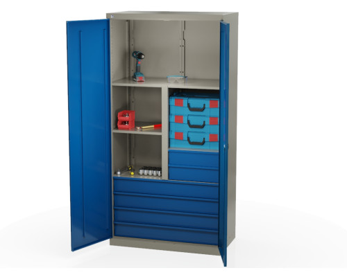 Шкаф инструментальный металлический, 4 полки, 6 ящиков, 2 двери, с перегородкой, 1875х930х511 мм, MasterLine Wellmet MLST14-222420