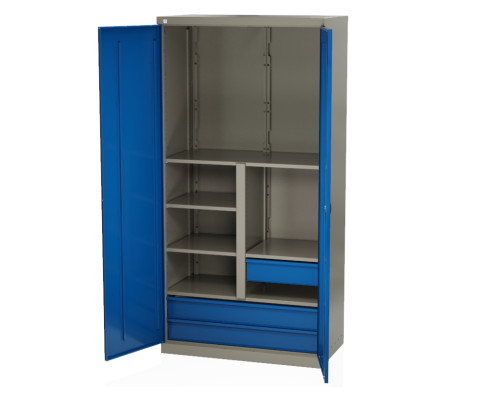 Шкаф инструментальный металлический, 4 полки, 3 ящика, 2 двери, с перегородкой, 1875х930х511 мм, MasterLine Wellmet MLST14-223210