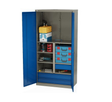 Шкаф инструментальный металлический, 4 полки, 3 ящика, 2 двери, с перегородкой, 1875х930х511 мм, MasterLine Wellmet MLST14-223210