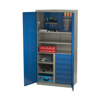 Шкаф инструментальный металлический, 5 полок, 6 ящиков, 2 двери, с перегородкой, с перфорацией, 1875х930х511 мм, MasterLine Wellmet MLST14-232062