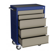 Тележка инструментальная с 5 ящиками, перфорированные боковые стенки, синяя с серыми ящиками, GRANIT-L5