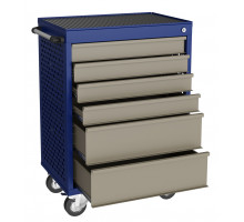 Тележка инструментальная с 6 ящиками, перфорированные боковые стенки, синяя с серыми ящиками, GRANIT-L6